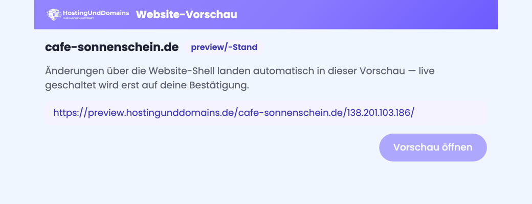 Vorschau-Karte: Link zum aktuellen Entwurf mit „Vorschau öffnen“