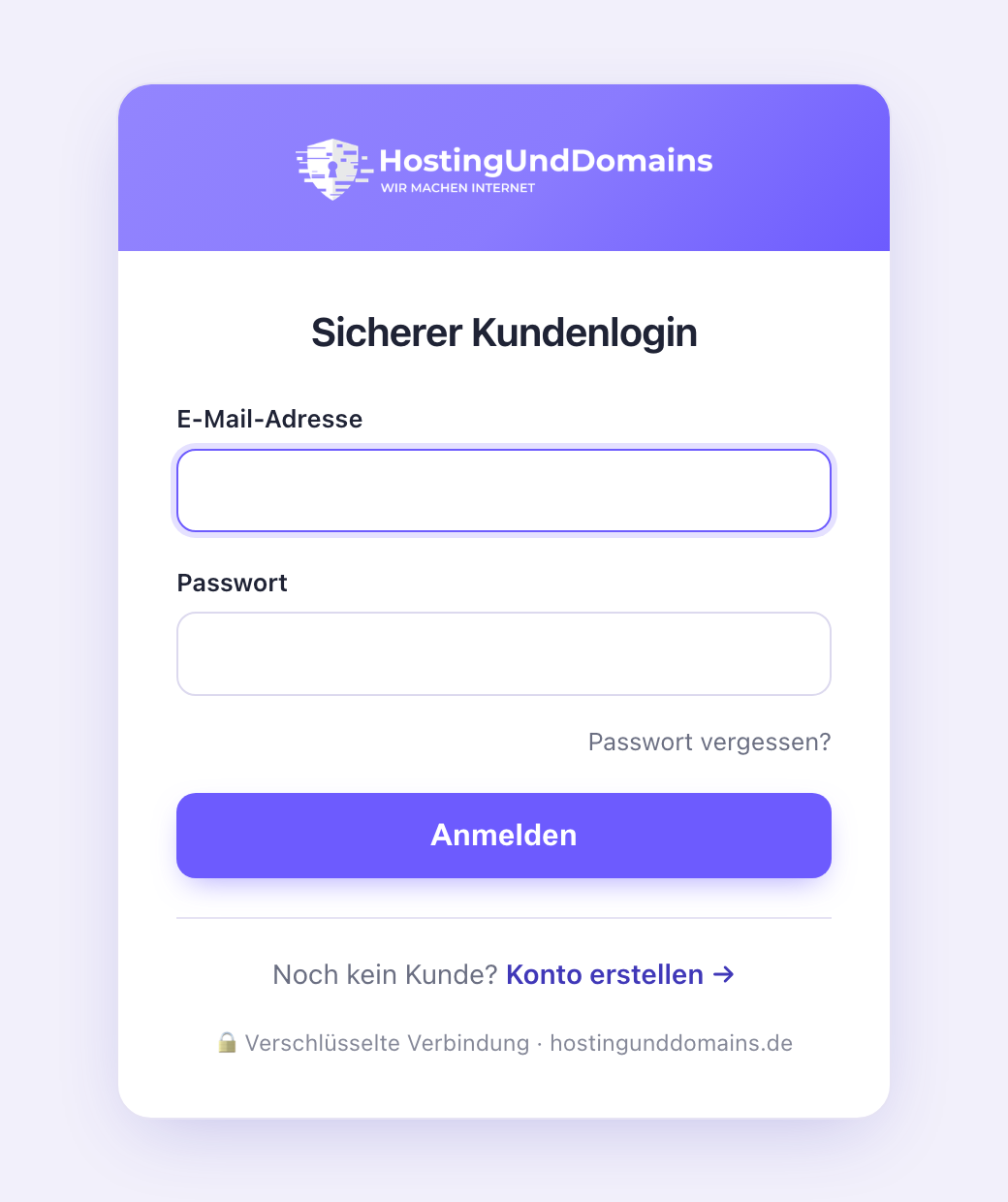 Anmeldeseite: Sicherer Kundenlogin