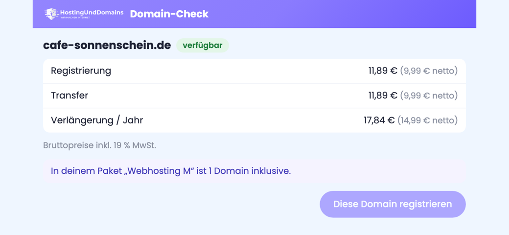 Domain-Check-Karte: cafe-sonnenschein.de verfügbar