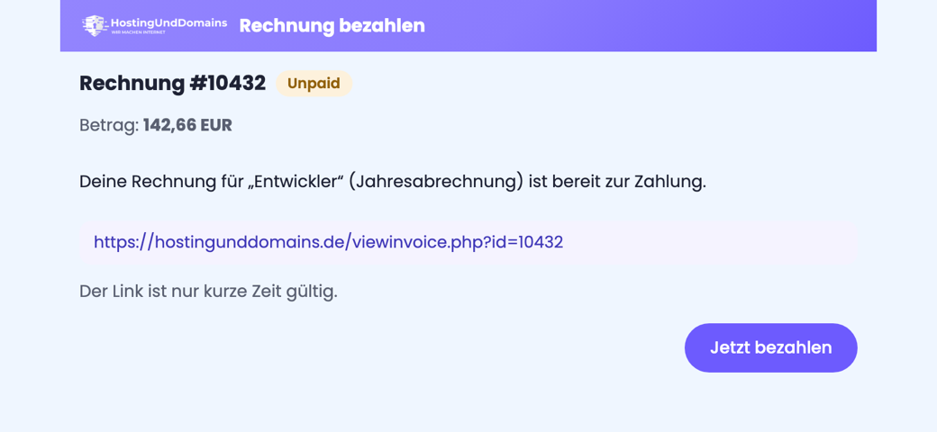 Rechnung bezahlen mit Betrag und „Jetzt bezahlen“-Button